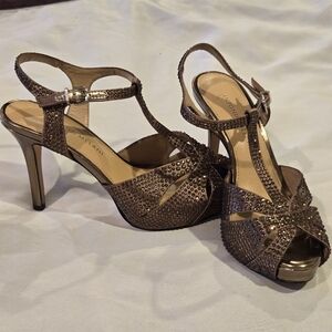Antonio Melani Elegant Brown Strappy Heels. Embellished. Italian Leather. 6M